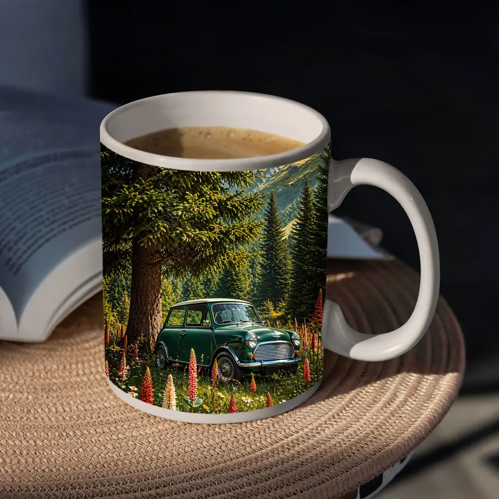 Classic Mini Cooper Green Alpine Wildflower Forest – Mugs