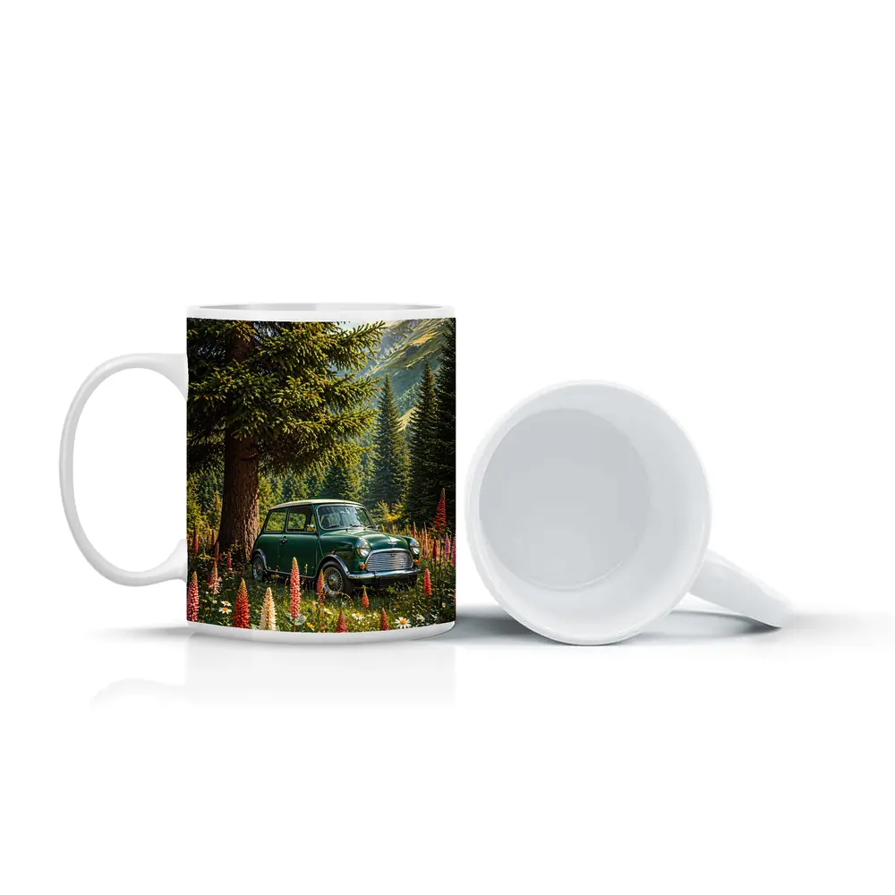 Classic Mini Cooper Green Alpine Wildflower Forest – Mugs