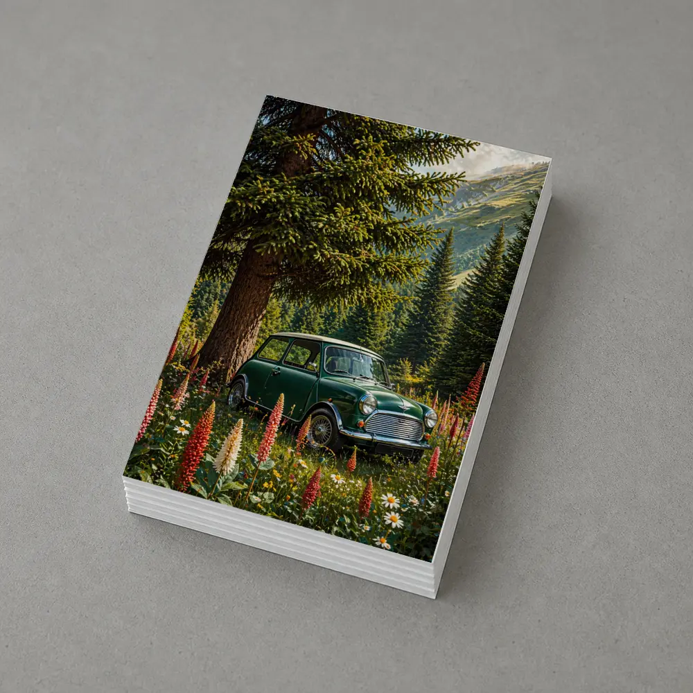 Classic Mini Cooper Green Alpine Wildflower Forest – Postcards