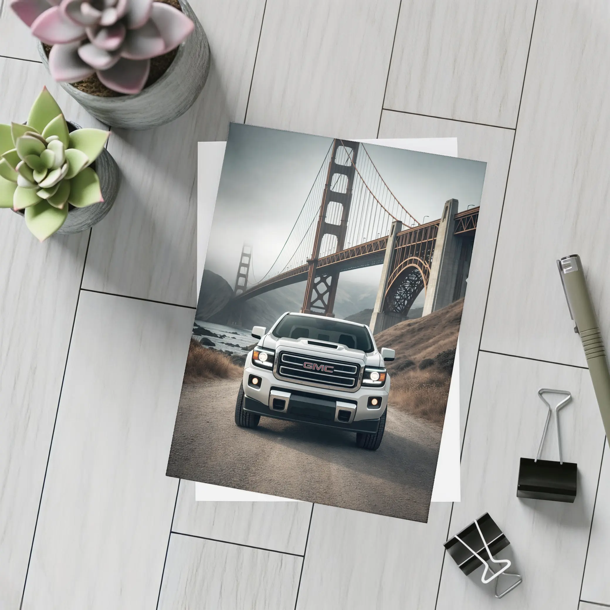 GMC Truck Golden Gate Bridge Foggy – Postcards