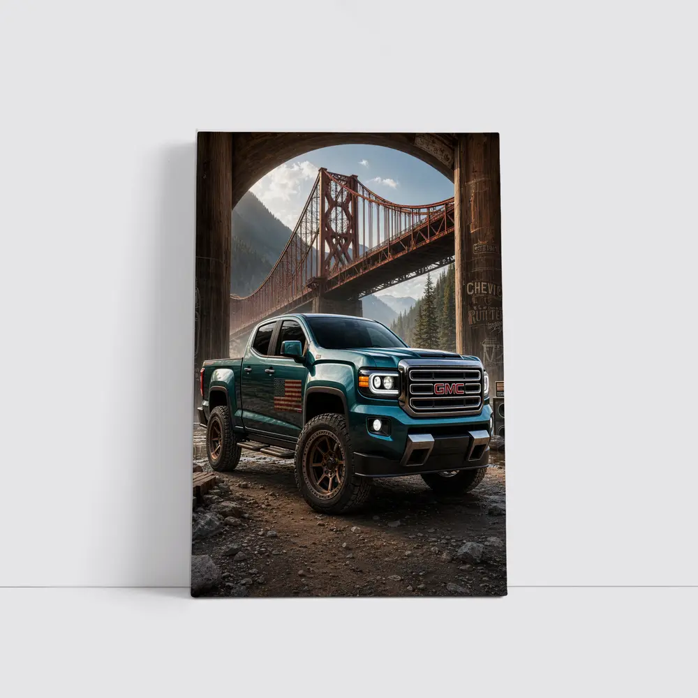 GMC Sierra Truck Under Rustic Bridge – Wall Art