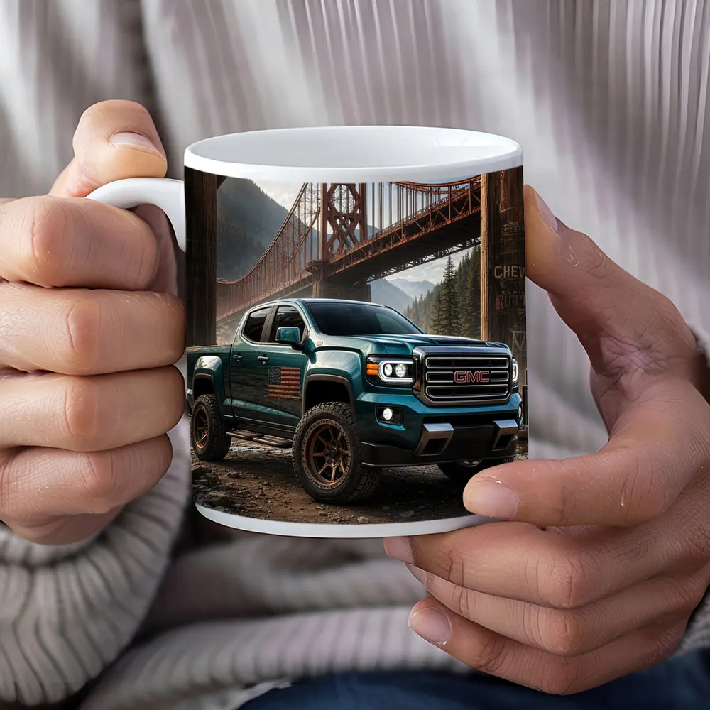 GMC Sierra Truck Under Rustic Bridge – Mugs