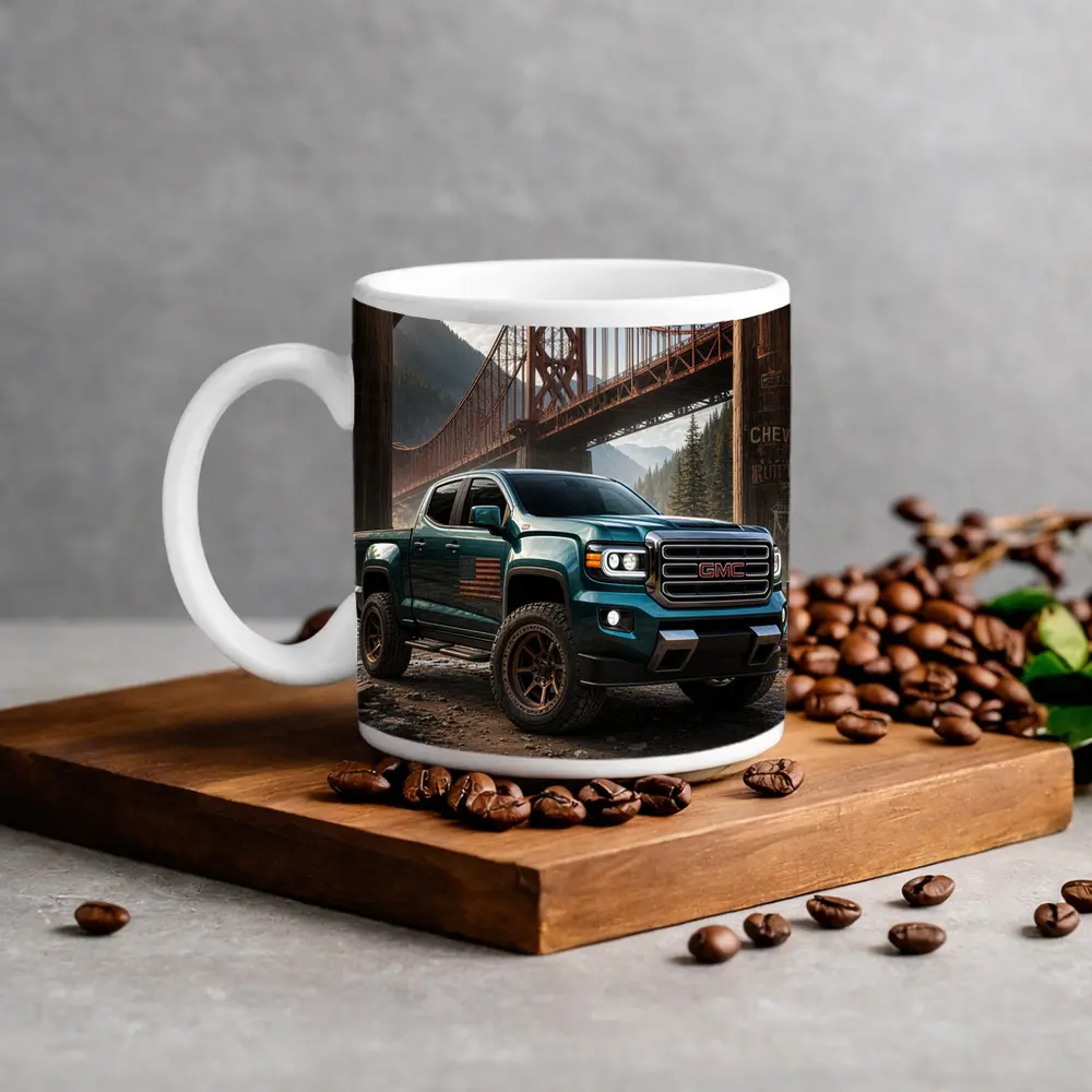 GMC Sierra Truck Under Rustic Bridge – Mugs