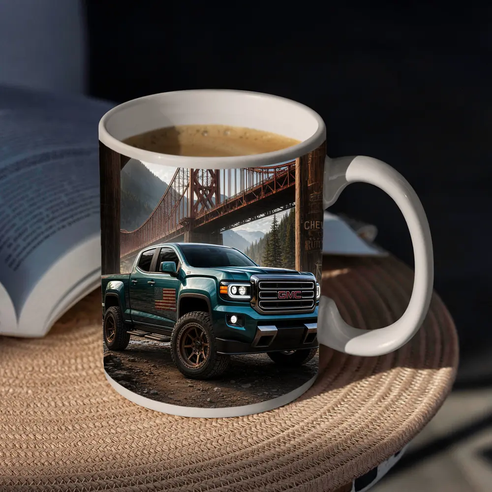 GMC Sierra Truck Under Rustic Bridge – Mugs