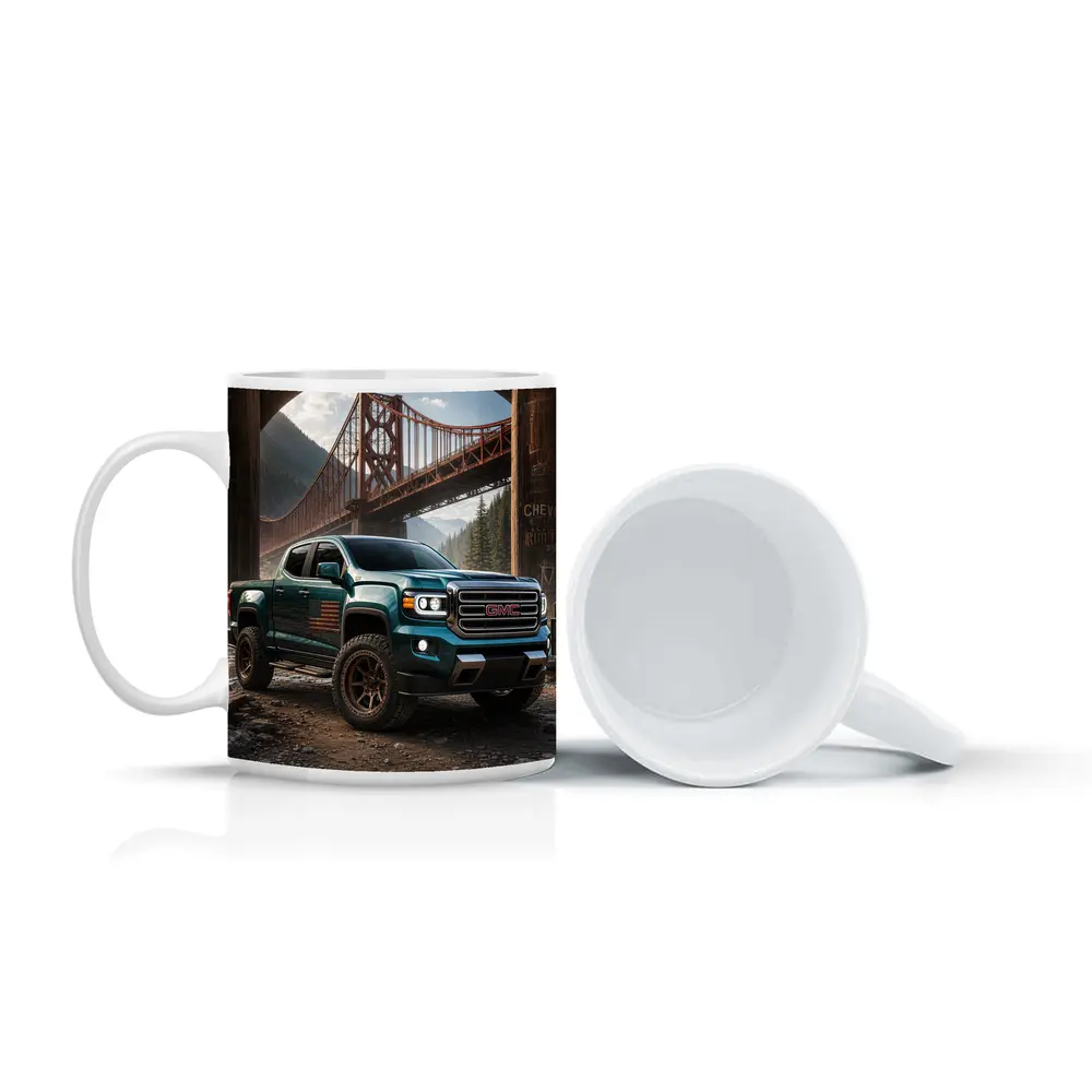 GMC Sierra Truck Under Rustic Bridge – Mugs