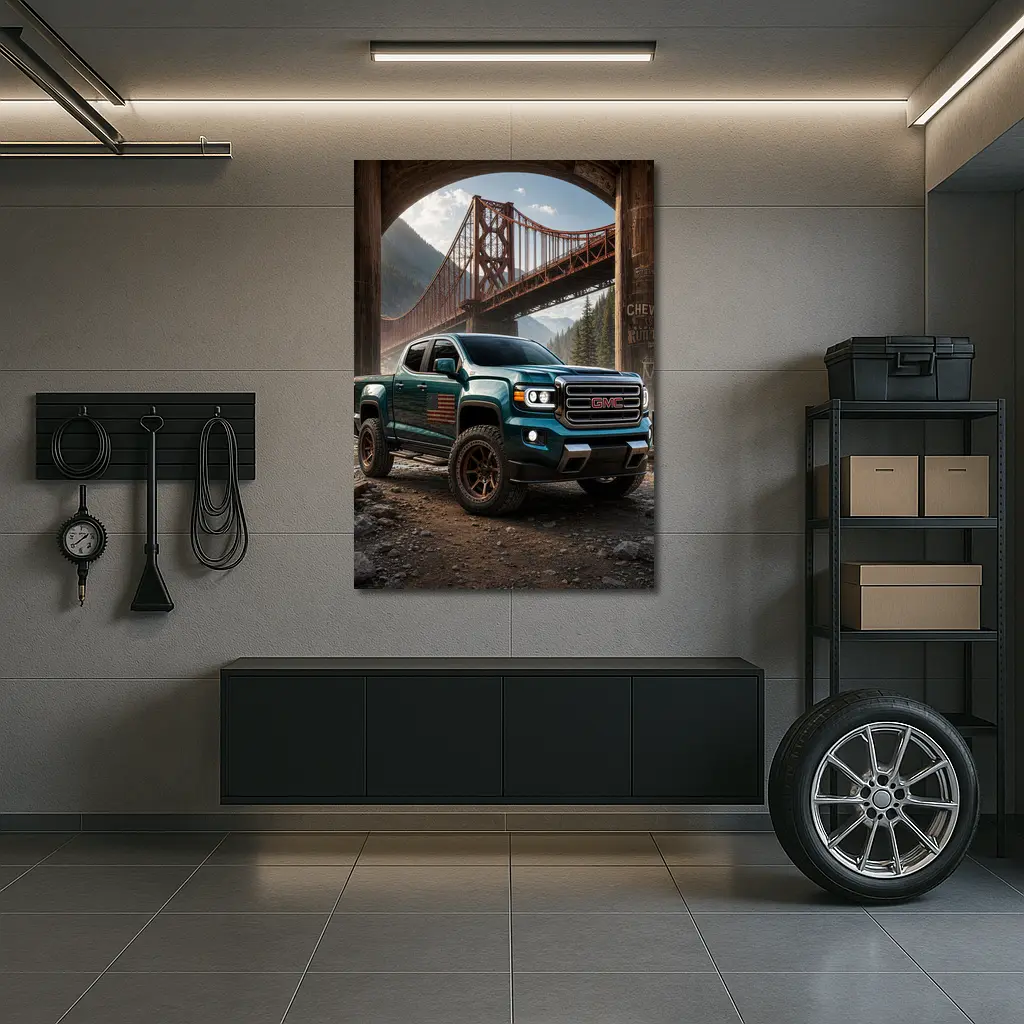 GMC Sierra Truck Under Rustic Bridge – Wall Art