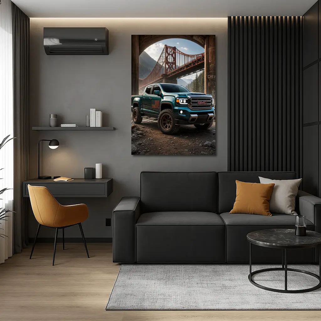 GMC Sierra Truck Under Rustic Bridge – Wall Art