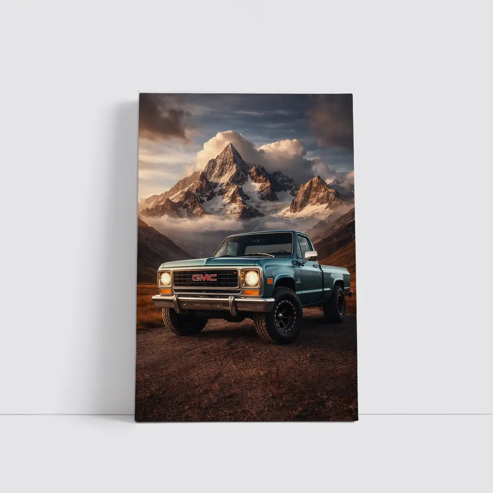 Vintage GMC Truck Classic Mountain Backdrop – Wall Art