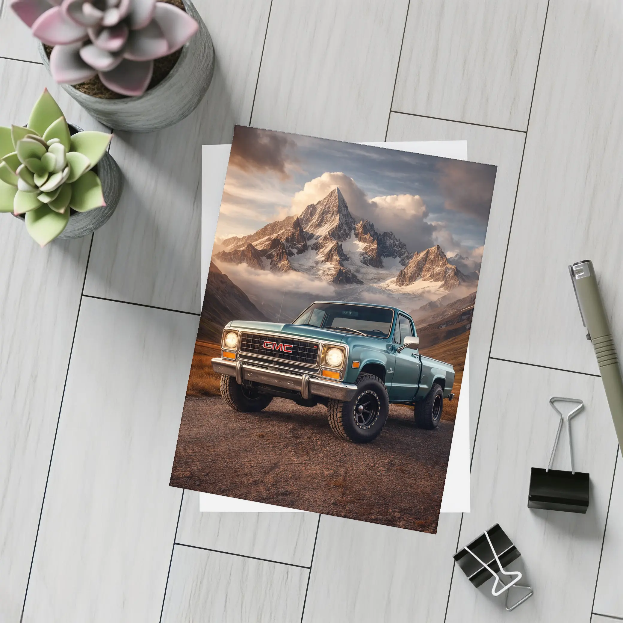Vintage GMC Truck Classic Mountain Backdrop – Postcards