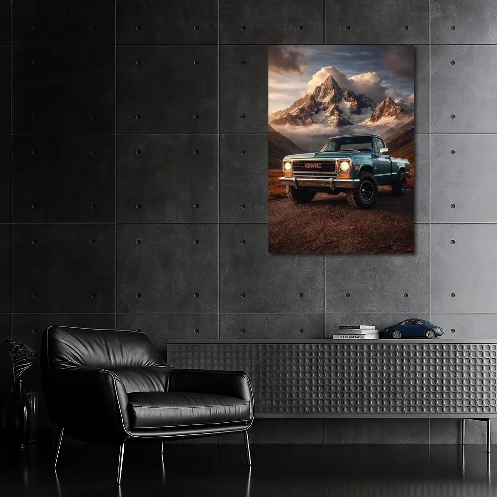Vintage GMC Truck Classic Mountain Backdrop – Wall Art