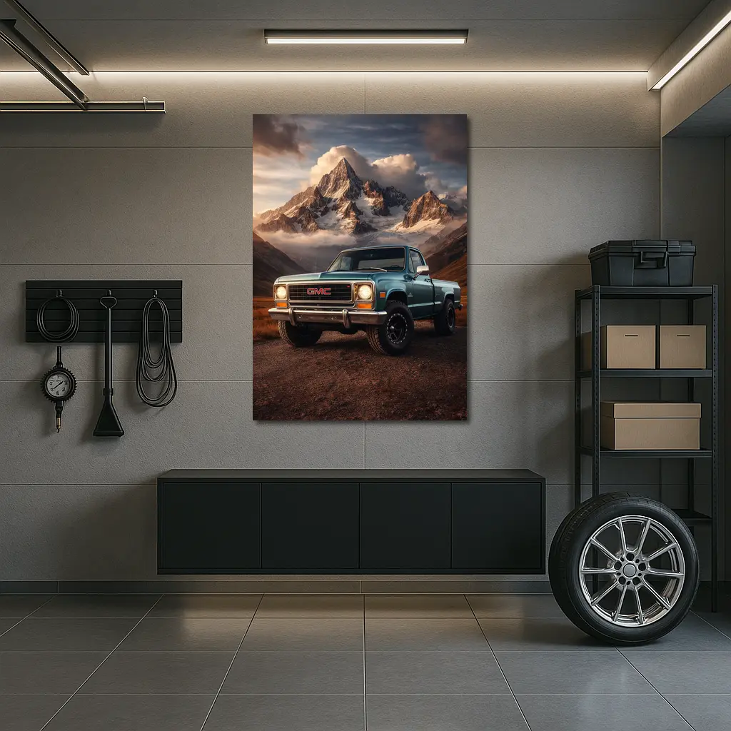 Vintage GMC Truck Classic Mountain Backdrop – Wall Art