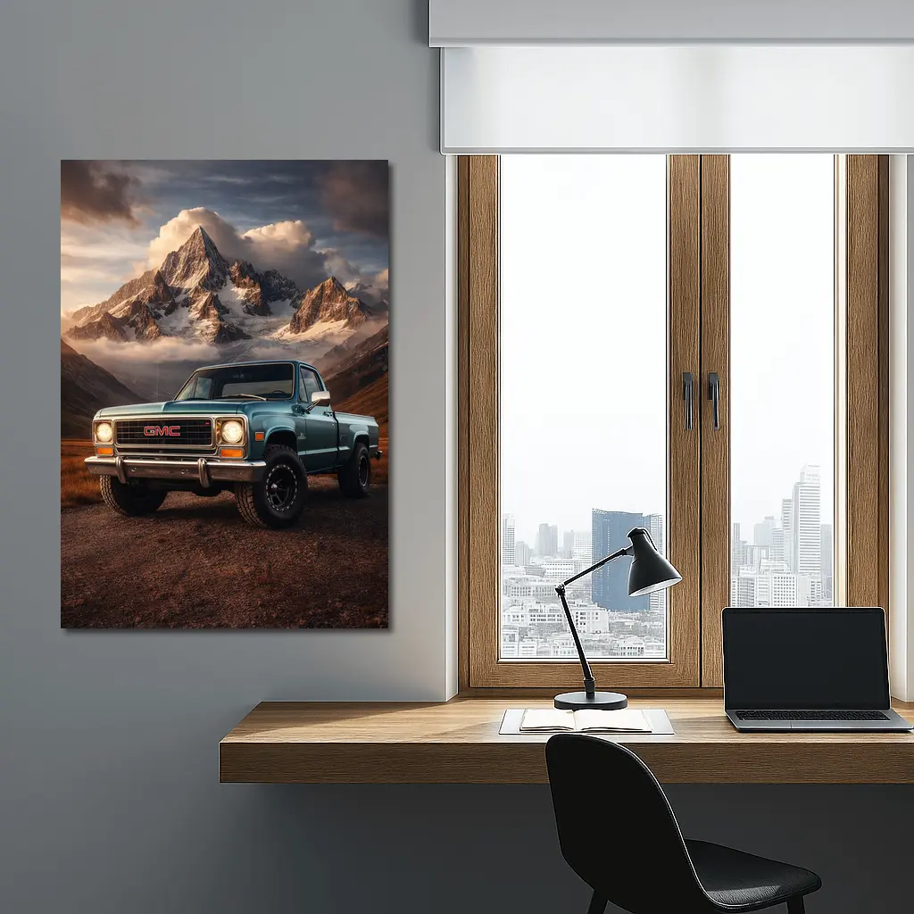 Vintage GMC Truck Classic Mountain Backdrop – Wall Art