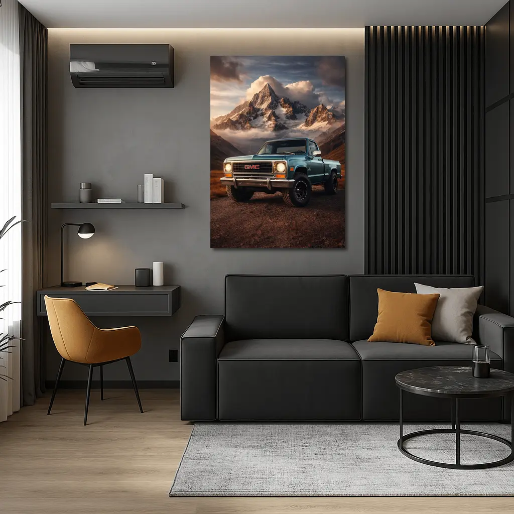 Vintage GMC Truck Classic Mountain Backdrop – Wall Art
