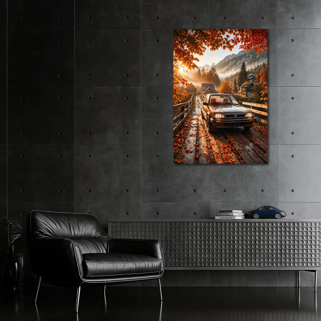 Honda Classic Car Autumn Mountain Village Road – Wall Art