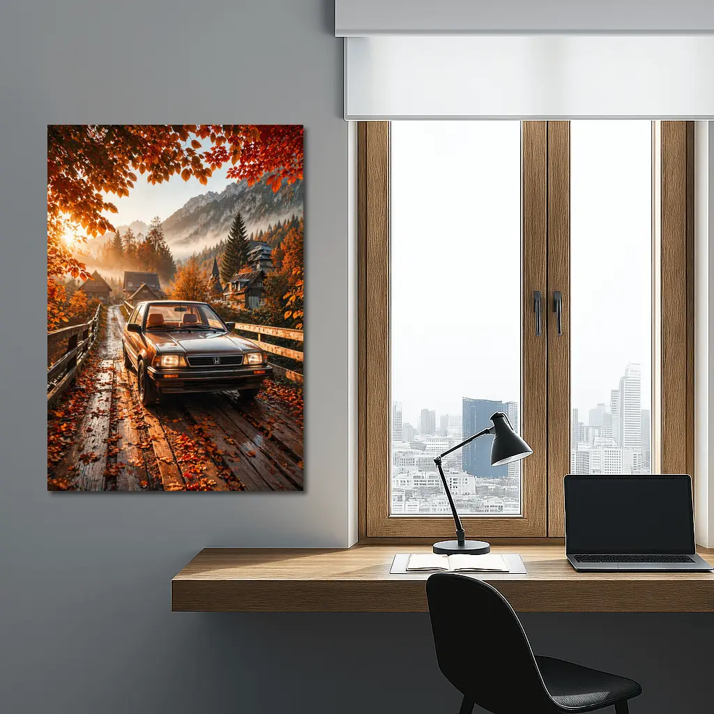 Honda Classic Car Autumn Mountain Village Road – Wall Art