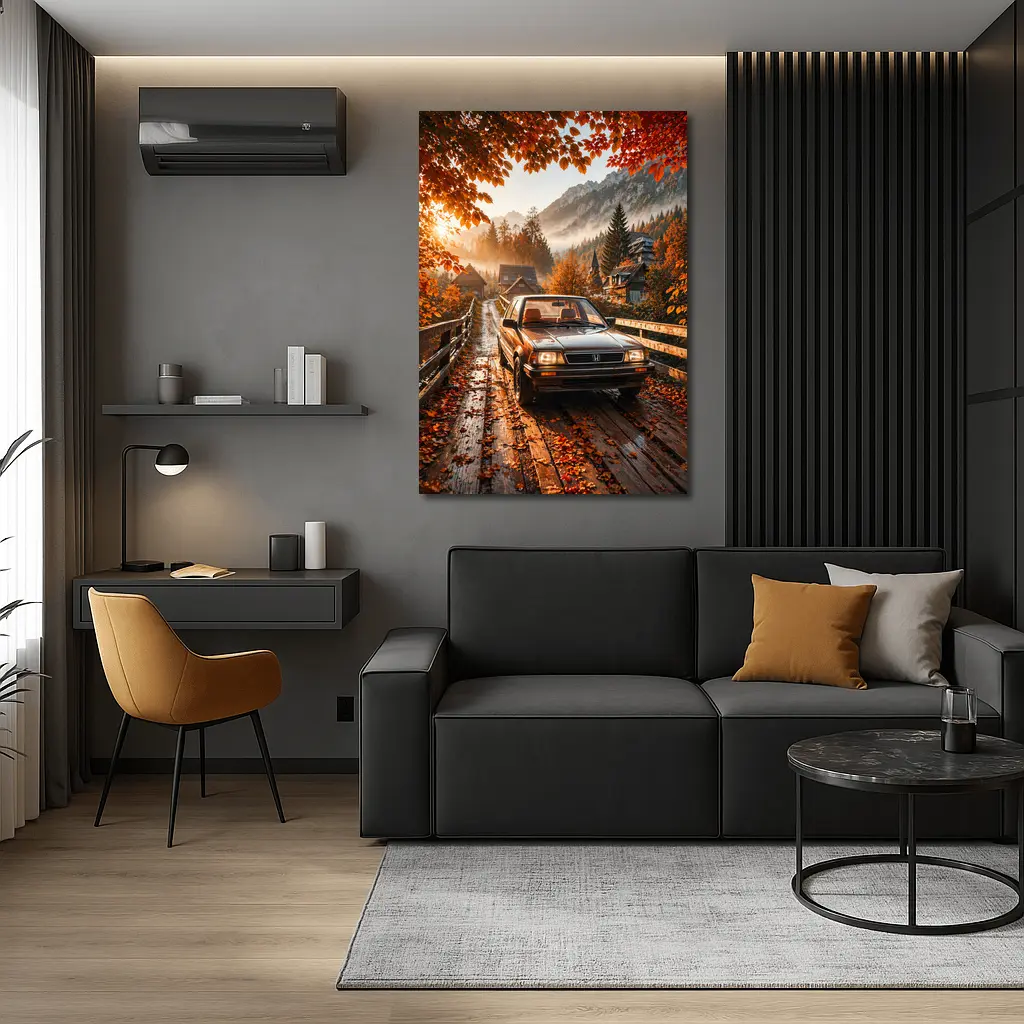 Honda Classic Car Autumn Mountain Village Road – Wall Art