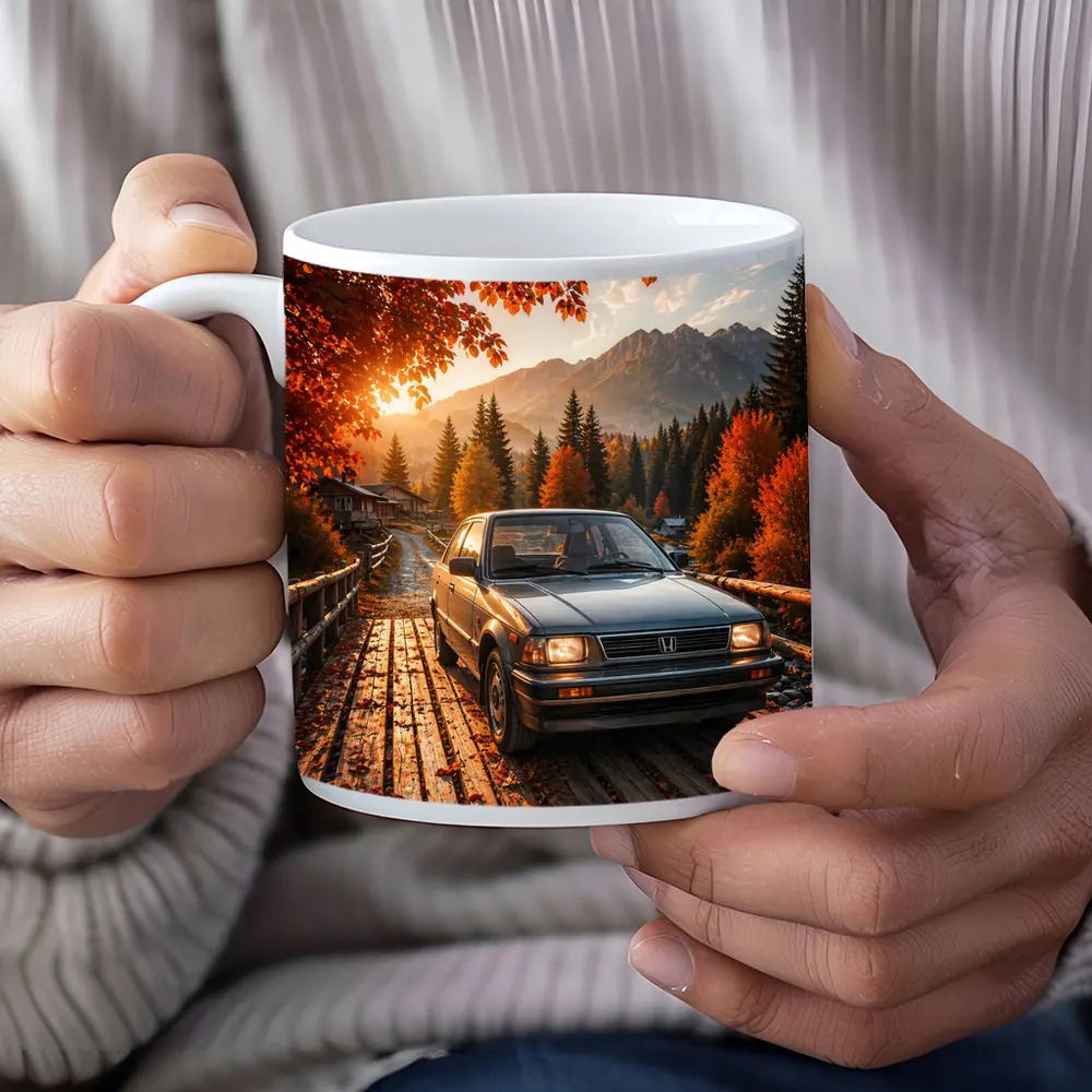 Vintage Honda Accord On Autumn Mountain Bridge – Mugs