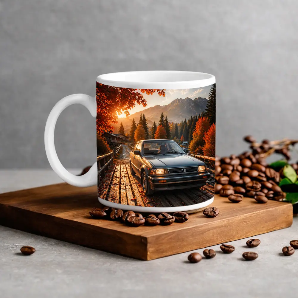 Vintage Honda Accord On Autumn Mountain Bridge – Mugs