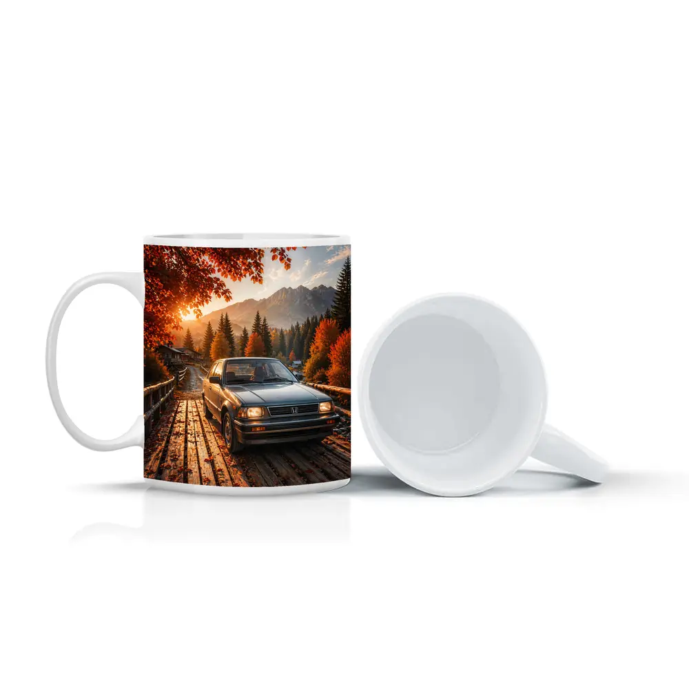 Vintage Honda Accord On Autumn Mountain Bridge – Mugs