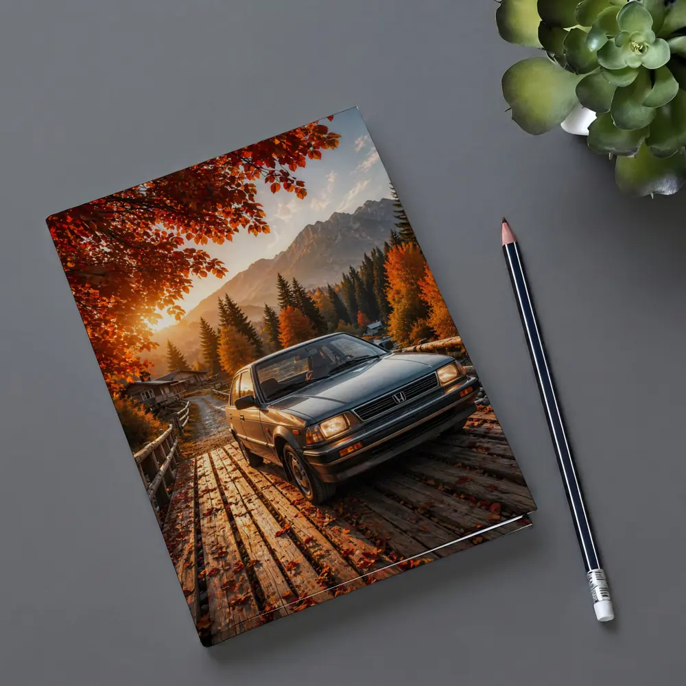 Vintage Honda Accord On Autumn Mountain Bridge – Notebooks