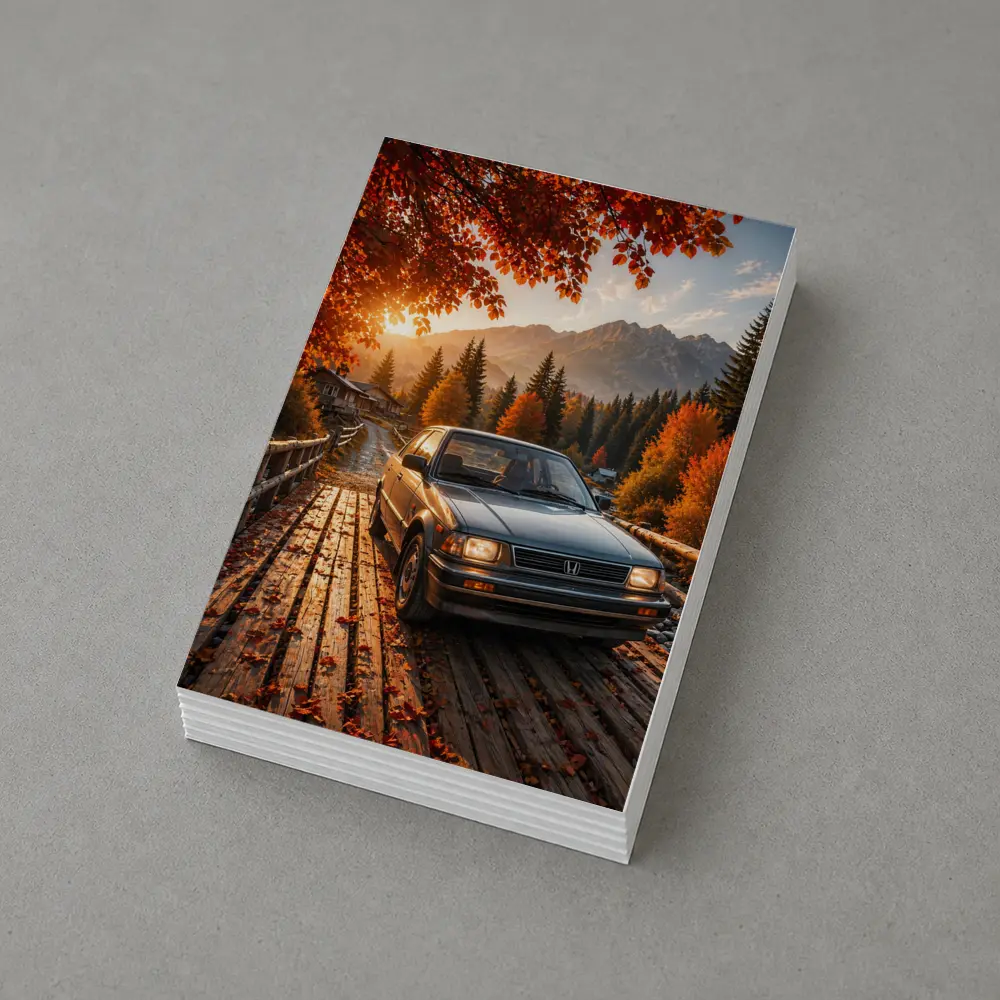 Vintage Honda Accord On Autumn Mountain Bridge – Postcards