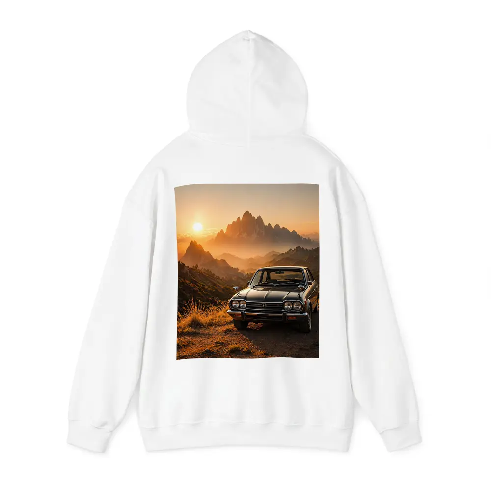 Vintage Honda Car Mountain Sunset Scene – Hoodies