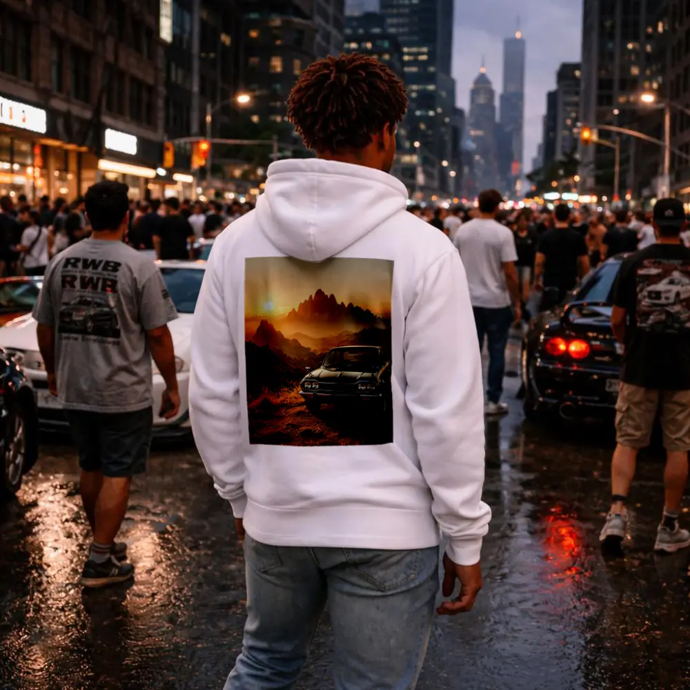 Vintage Honda Car Mountain Sunset Scene – Hoodies