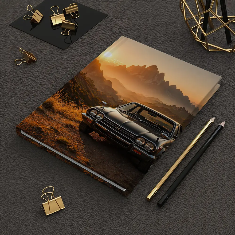Vintage Honda Car Mountain Sunset Scene – Notebooks