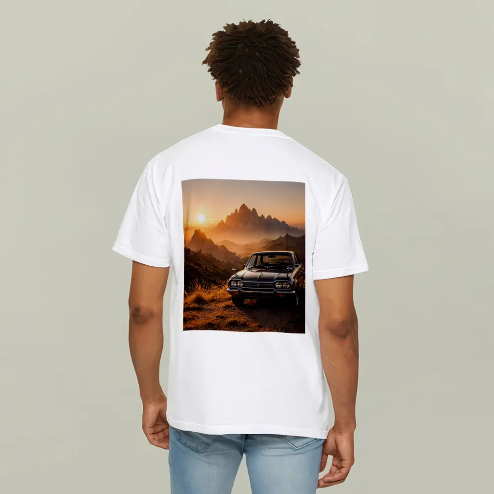 Vintage Honda Car Mountain Sunset Scene – T-Shirts
