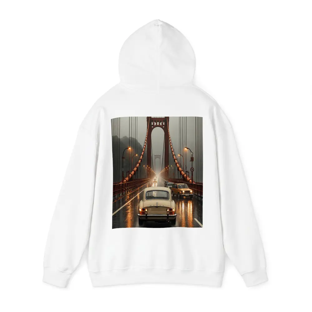 Vintage Honda On Rainy Suspension Bridge – Hoodies