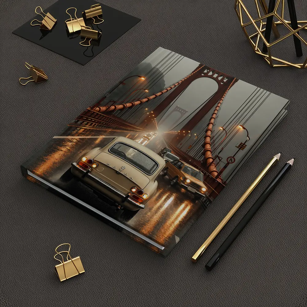 Vintage Honda On Rainy Suspension Bridge – Notebooks