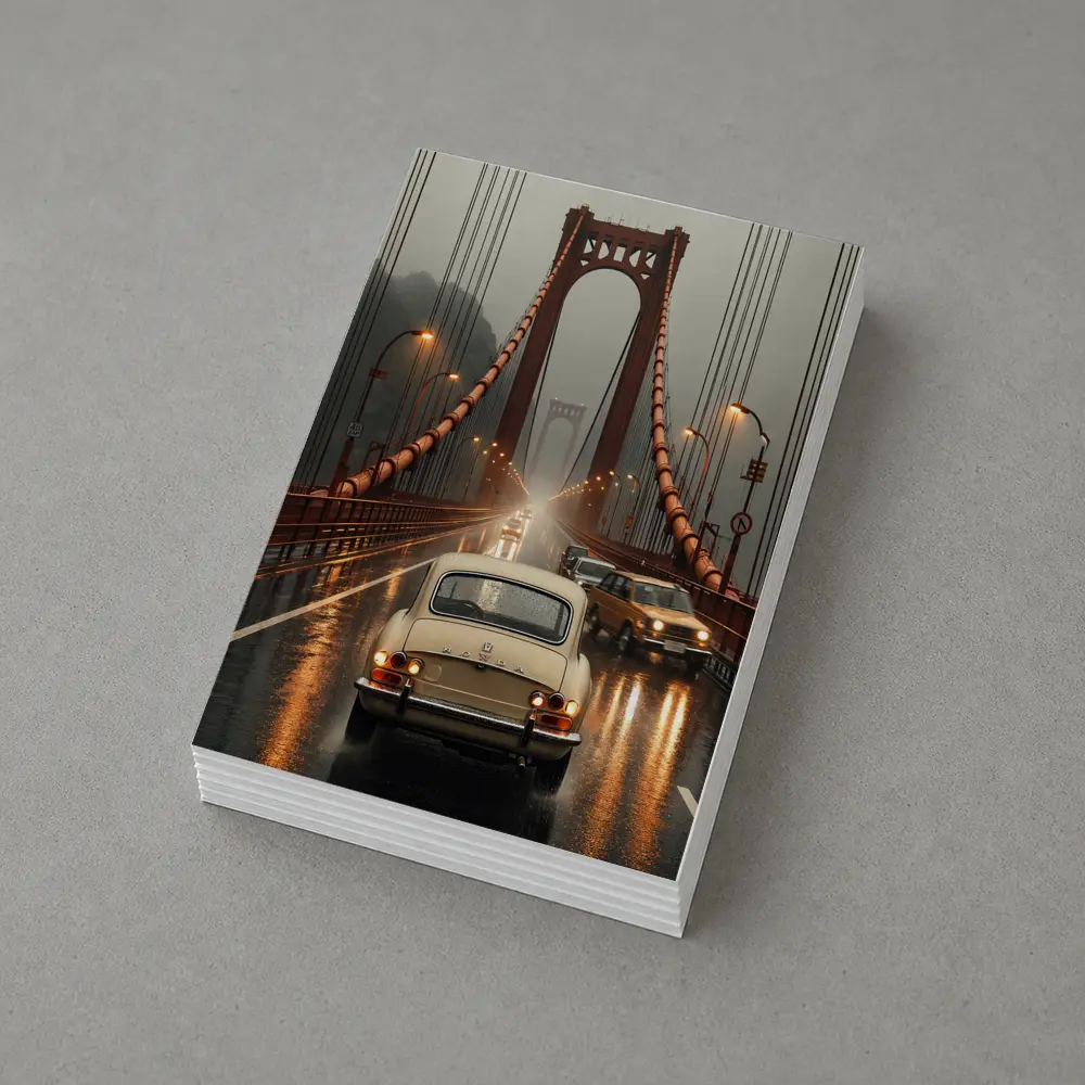 Vintage Honda On Rainy Suspension Bridge – Postcards