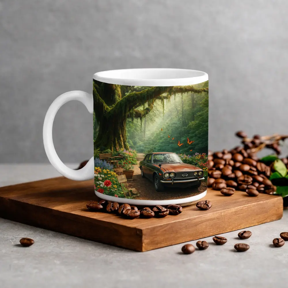 Vintage Infiniti Classic Car Forest Setting – Mugs