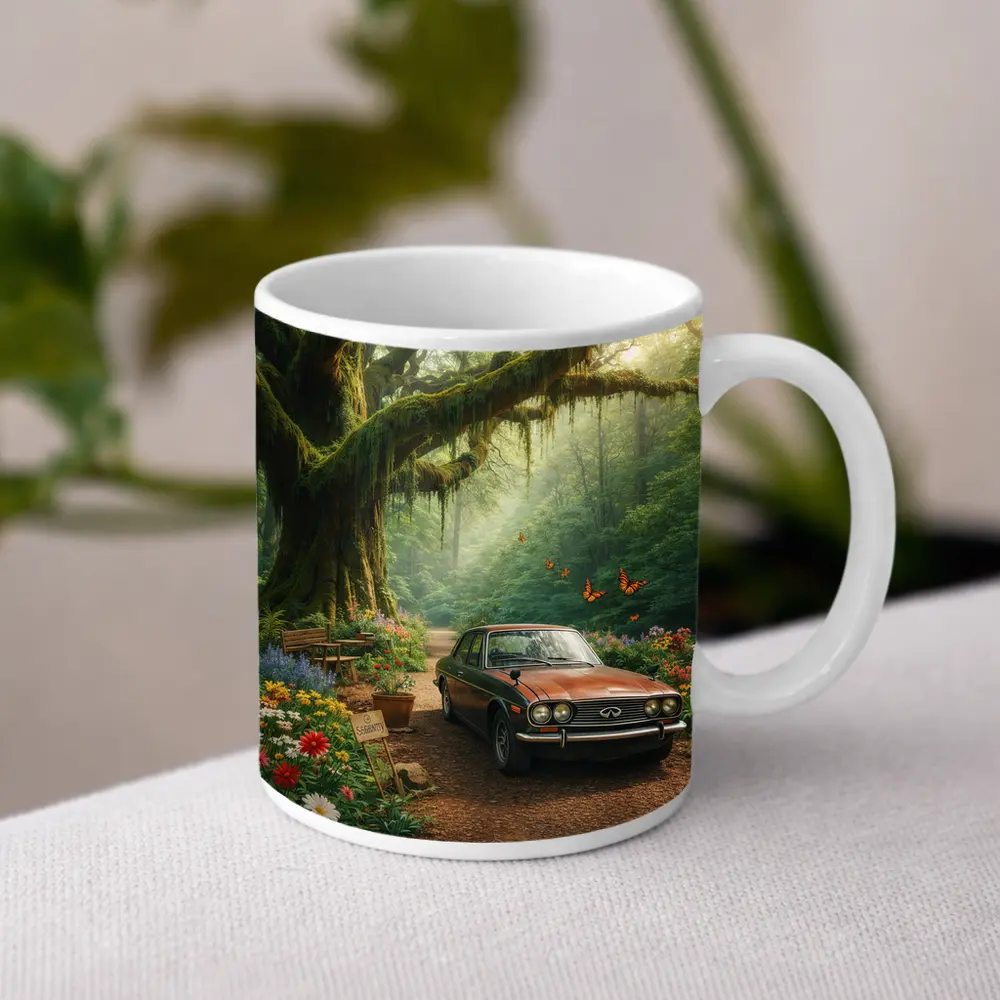 Vintage Infiniti Classic Car Forest Setting – Mugs