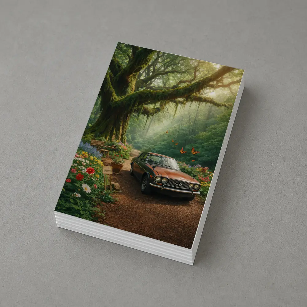 Vintage Infiniti Classic Car Forest Setting – Postcards