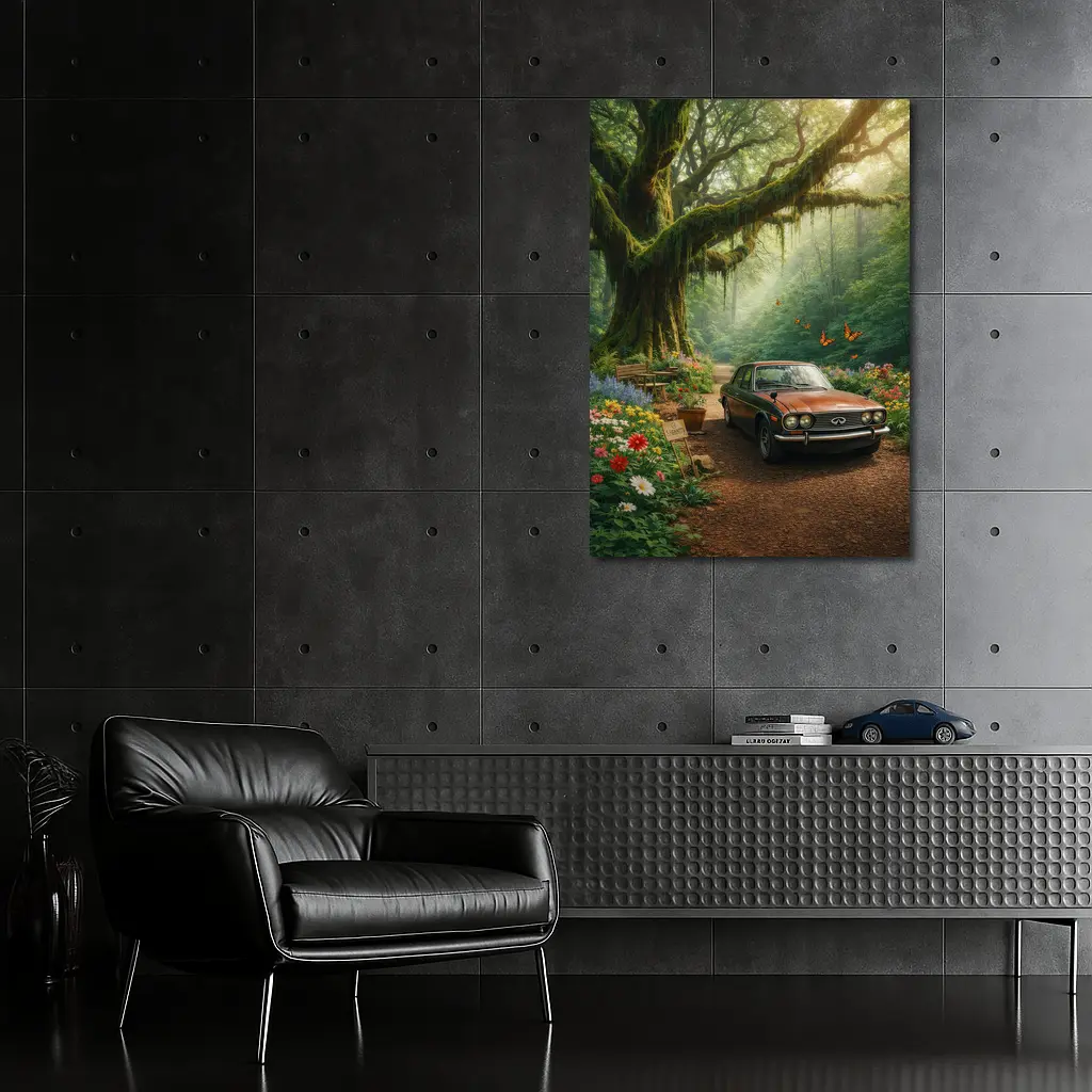 Vintage Infiniti Classic Car Forest Setting – Wall Art