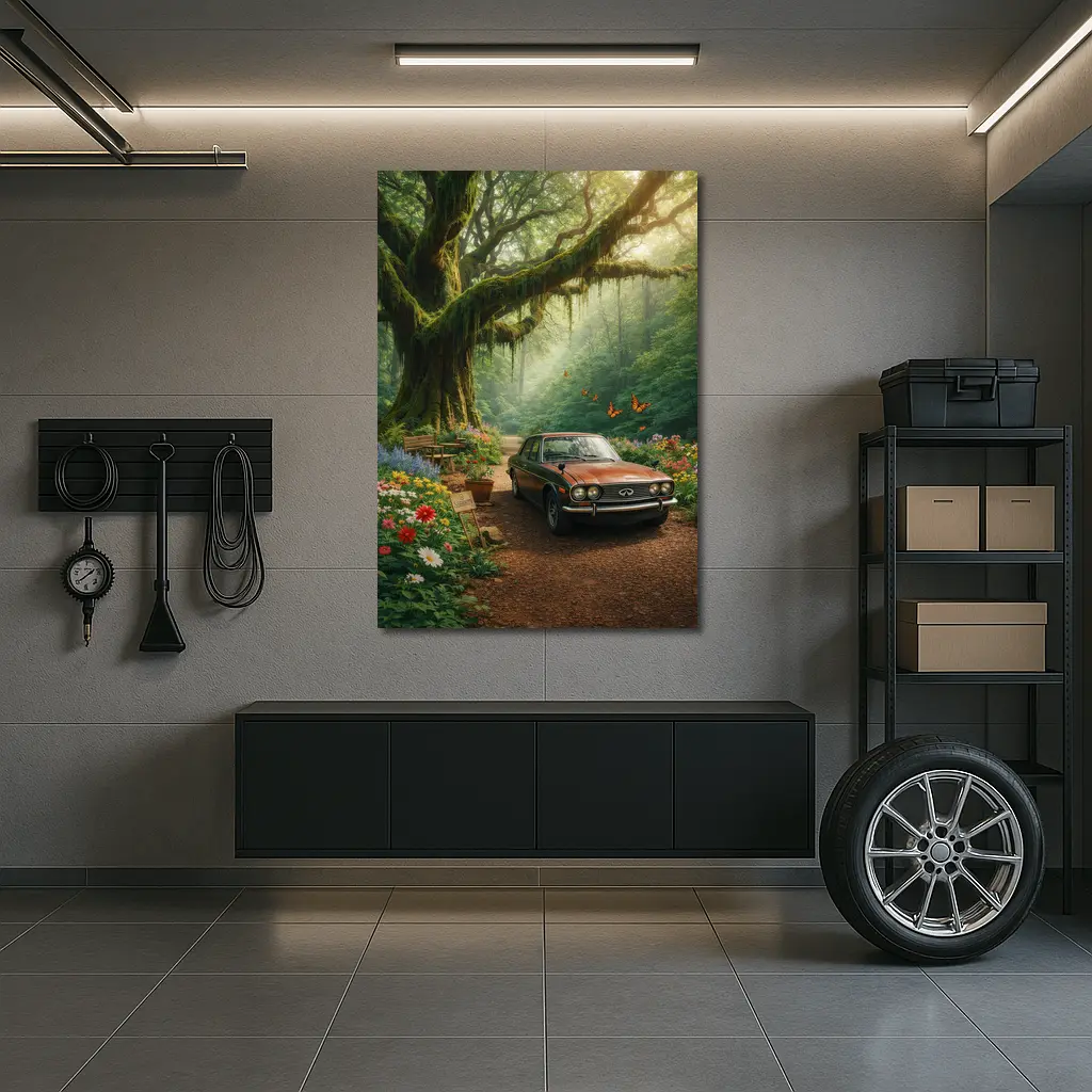 Vintage Infiniti Classic Car Forest Setting – Wall Art