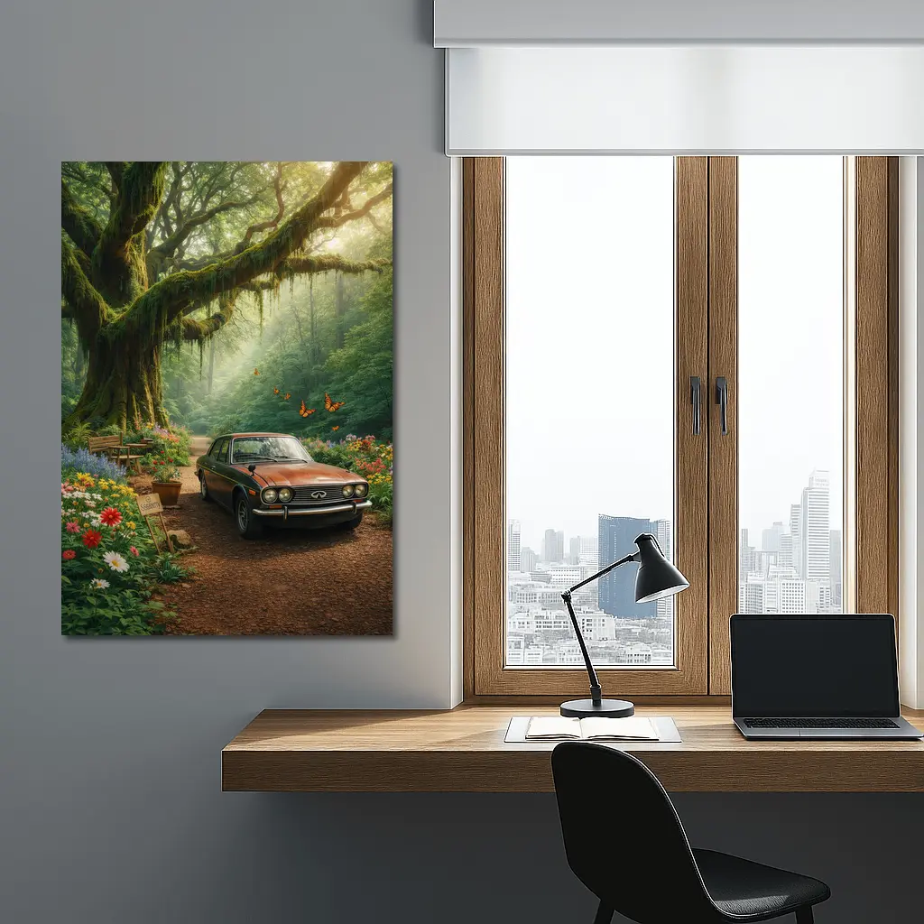 Vintage Infiniti Classic Car Forest Setting – Wall Art