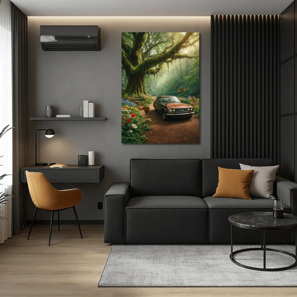 Vintage Infiniti Classic Car Forest Setting – Wall Art