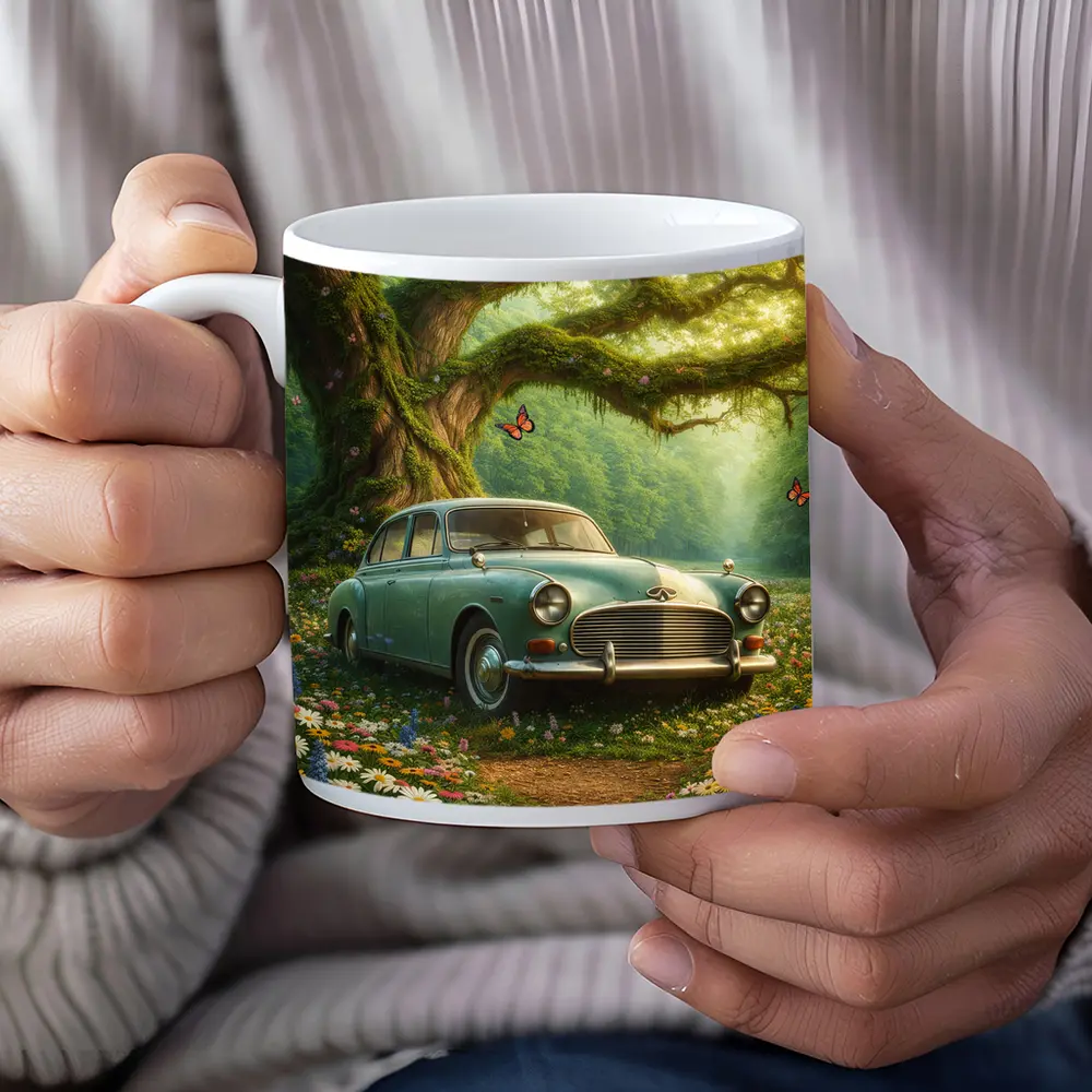 Vintage Classic Car Forest Wildflowers Fantasy – Mugs