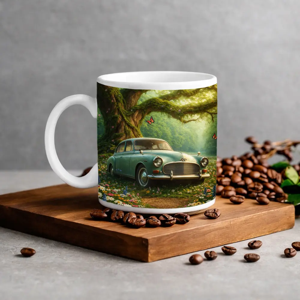 Vintage Classic Car Forest Wildflowers Fantasy – Mugs