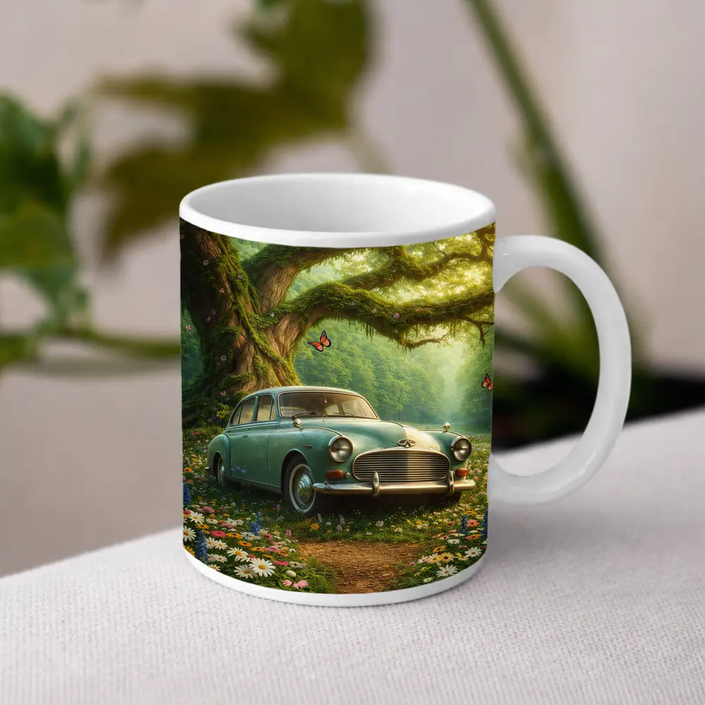 Vintage Classic Car Forest Wildflowers Fantasy – Mugs