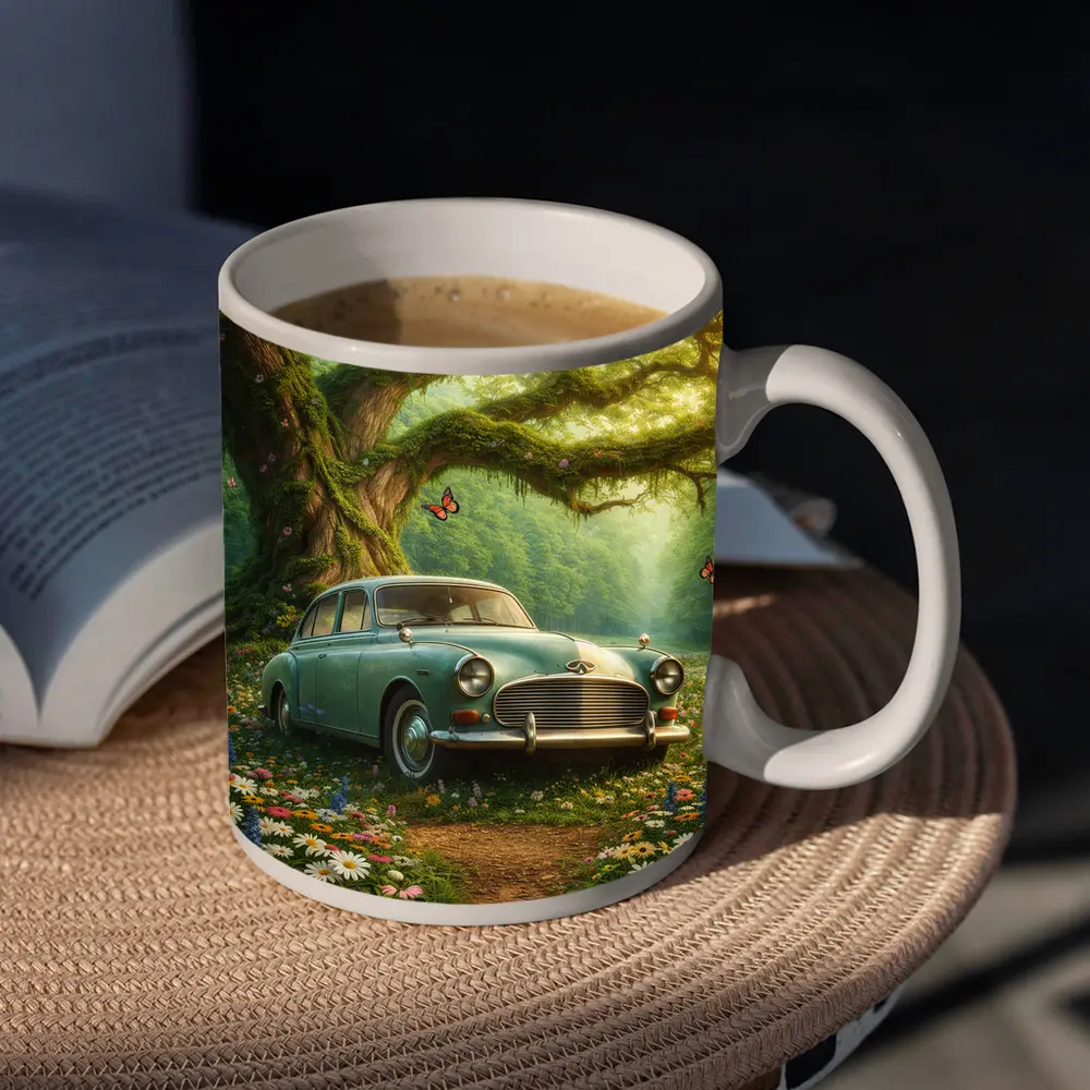 Vintage Classic Car Forest Wildflowers Fantasy – Mugs