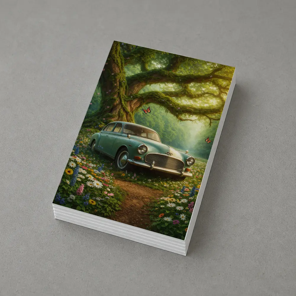 Vintage Classic Car Forest Wildflowers Fantasy – Postcards
