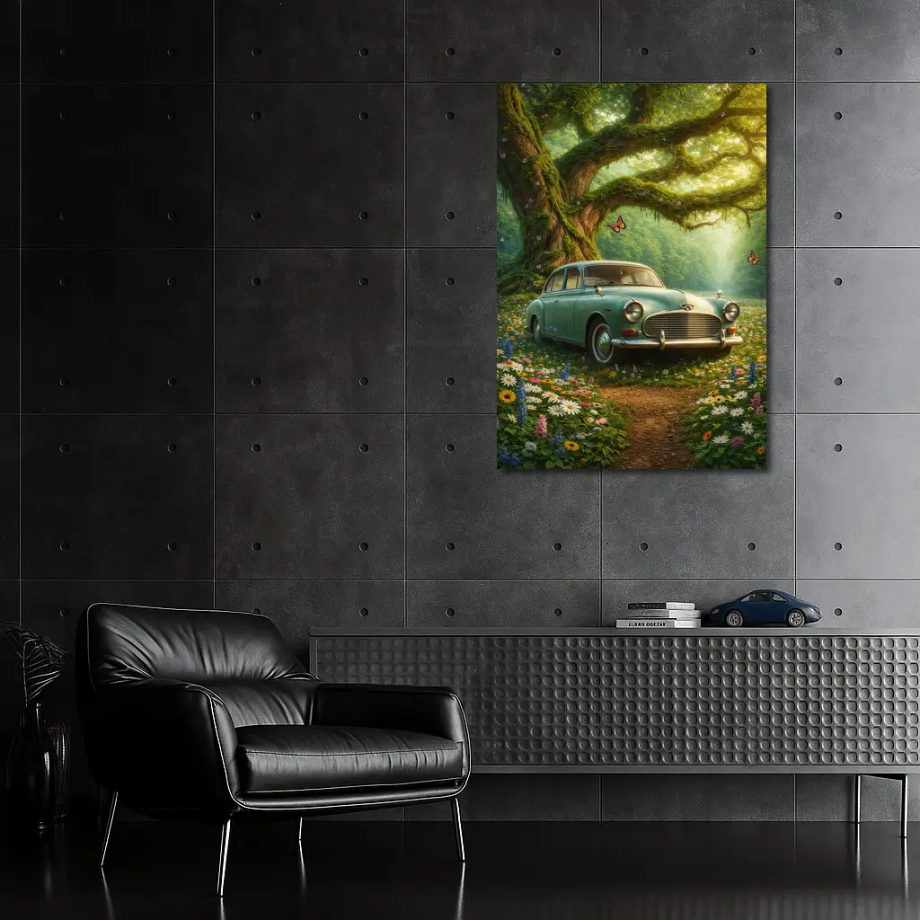 Vintage Classic Car Forest Wildflowers Fantasy – Wall Art
