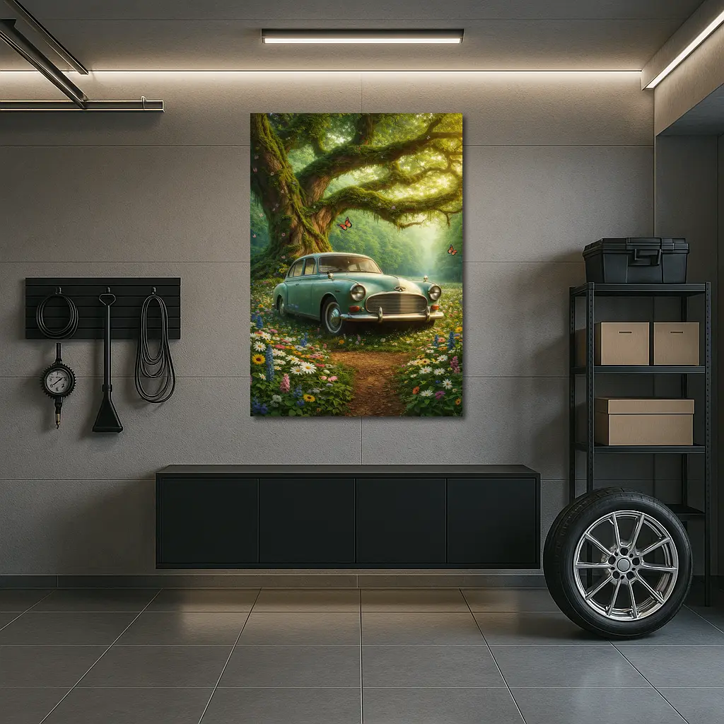 Vintage Classic Car Forest Wildflowers Fantasy – Wall Art