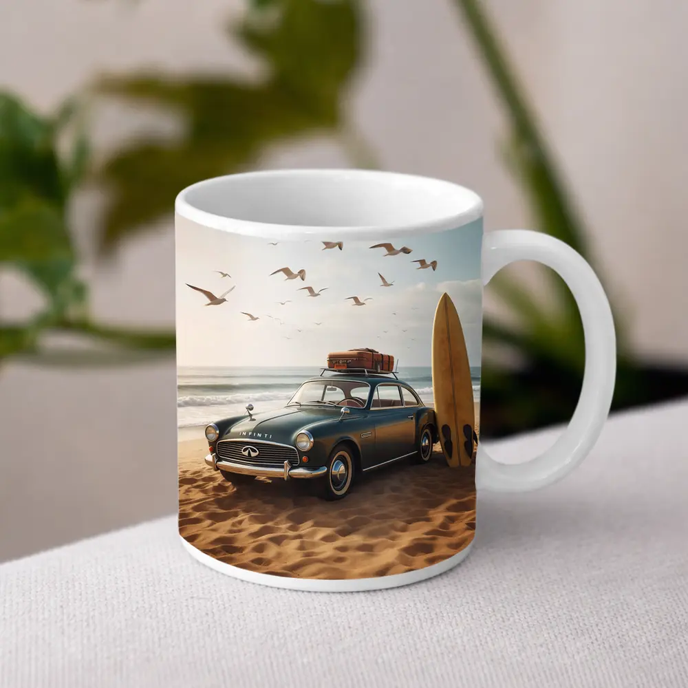 Vintage Infiniti Classic Car On Beach – Mugs