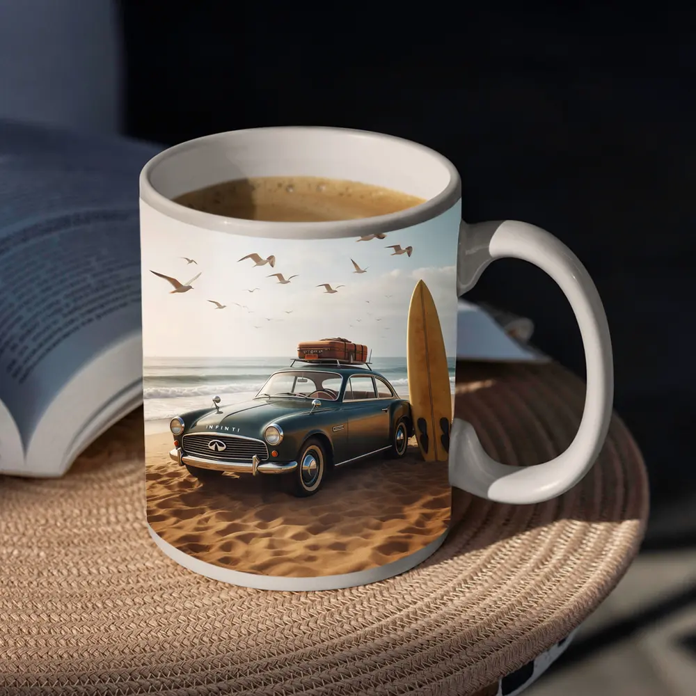 Vintage Infiniti Classic Car On Beach – Mugs