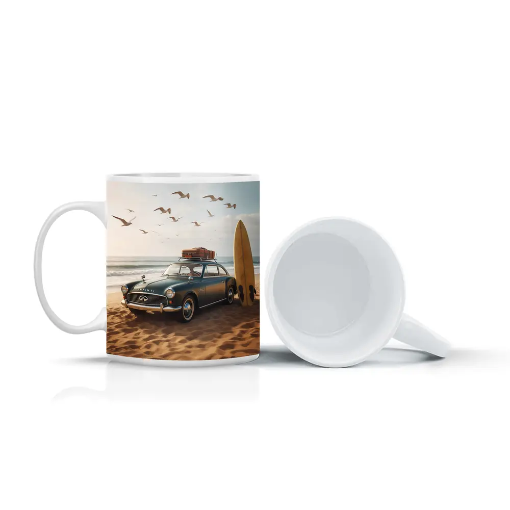 Vintage Infiniti Classic Car On Beach – Mugs