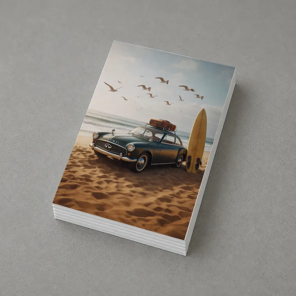Vintage Infiniti Classic Car On Beach – Postcards